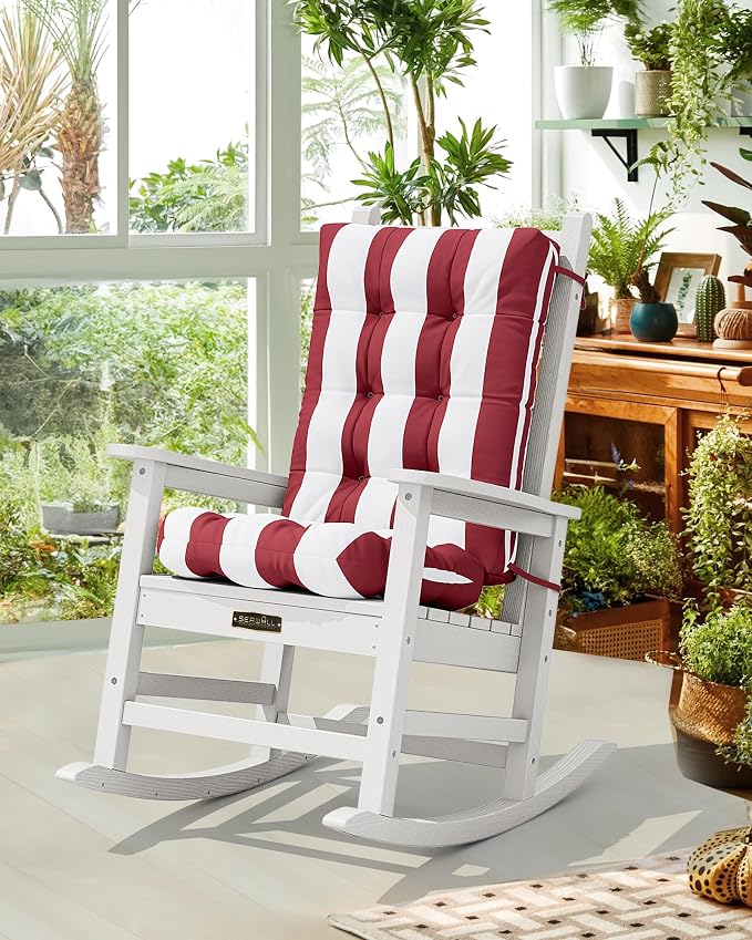 SERWALL HDPE Outdoor Rocking Chair Cushion Set of 2, Memory Foam Cushion Red - Image 2