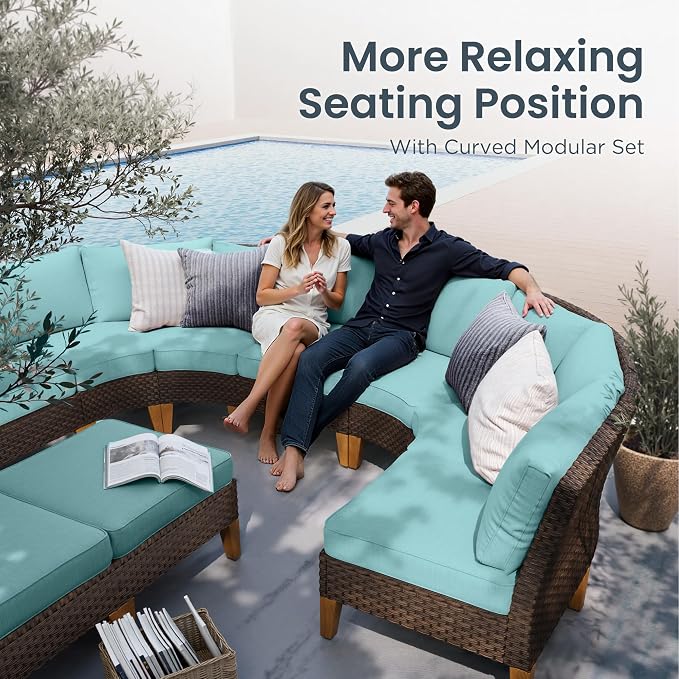 PHI VILLA 8-Piece Half-Moon Patio Furniture Set, Outdoor Wicker Sectional Sofa - Image 3