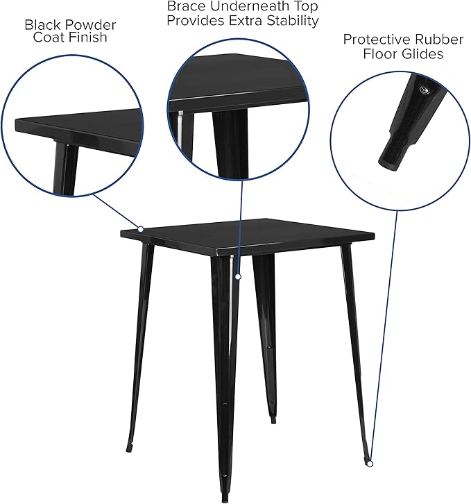 EMMA + OLIVER Commercial Grade 31.5" Square Black Metal Indoor-Outdoor Bar - Image 4