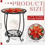 Outdoor Side Table Round Small Mosaic Patio Accent Indoor End Plant Coffee Tea - Image 3