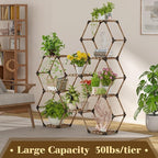 Tikea - Hexagonal Plant Stand Indoor Outdoor Large 11 Tiered Wooden Plant Shelf - Image 4