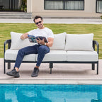 Outdoor Couch Aluminum Patio Furniture, 3-Seat All-Weather Metal Modern Patio - Image 6