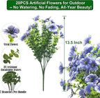 20 Bundles Artificial Flowers for Outdoors, UV Resistant Fake Plants Flowers - Image 2