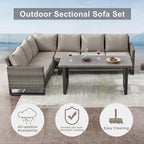 Belord Outdoor Sectional Sofa 6 Seater L Shaped Couch Wicker Patio Conversation - Image 4