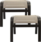 Outdoor Patio Ottoman Seat Textilene Portable Metal Footstool Portable Footrest by Deugold