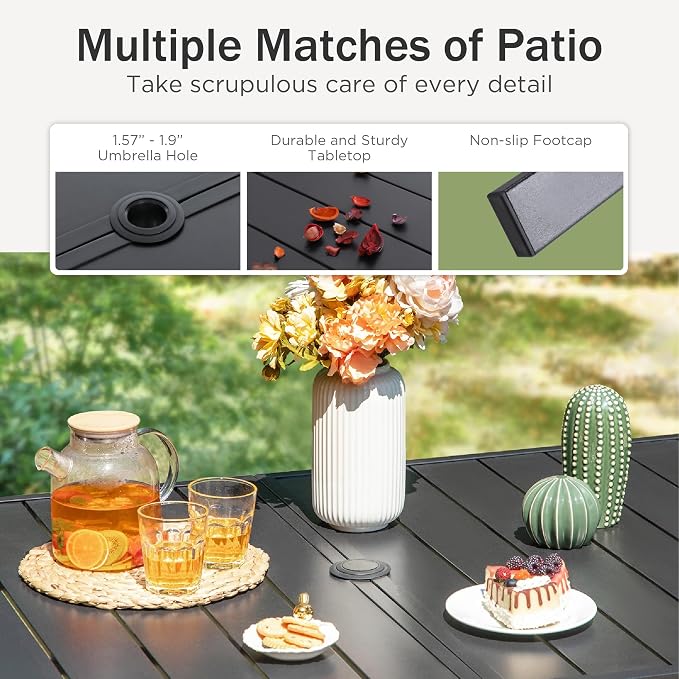 PHI VILLA Outdoor Dining Set for 6, Outdoor Table and Chairs Set for 6 - Image 9