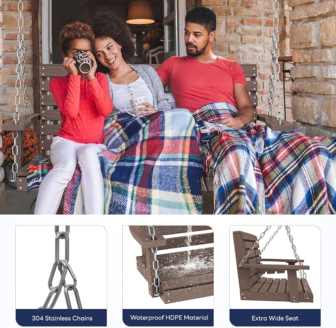 KINGYES Outdoor Hanging Porch Swing Set of 2, Waterproof Swing - Image 5