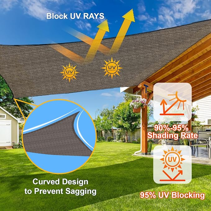 SUNLAX Sun Shade Sail 8' x 10' Brown Rectangle Canopy Sail Shade Cover UV Block - Image 4