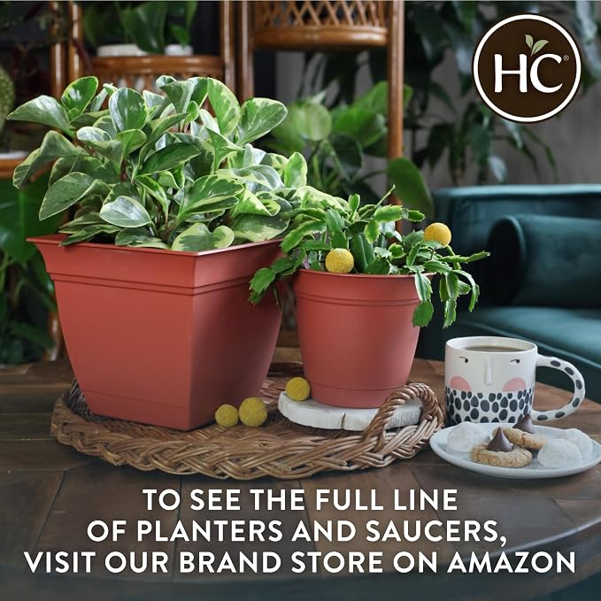 The HC Companies 8 Inch Eclipse Square Planter Pots w/Drainage Holes & Attached - Image 8