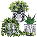 Winlyn 3 Pcs Small Potted Succulents Plants Artificial String of Pearls Aloe - Image 2