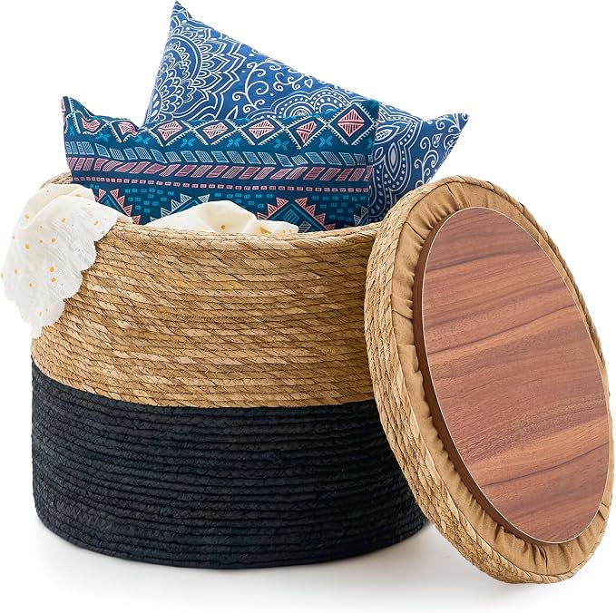 Wimarsbon Storage Pouf Ottoman, Hand Weaving Natural Straw Foot Stool, Bohemian by Wimarsbon