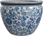 Red Lantern Large 20" Porcelain Fishbowl Blue & White Floral Planter or Cachepot - Image 6