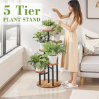 VECELO 5 Tier Plant Stand Indoor Outdoor, Tall Metal Wood Flower Shelf - Image 2