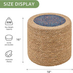 Wimarsbon Round Pouf Ottomans, Handwoven Natural Water Hyacinth Seagrass Pouffe - Image 3
