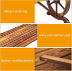 VINGLI Rustic Wooden Wheel Bench Outdoor Bench, Patio Bench Wagon Slatted Seat - Image 5
