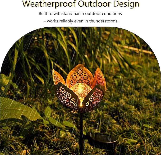 2Pack Solar Lights Outdoor Garden Decor, LED Lotus Flower Lamp, Metal Tulip - Image 5