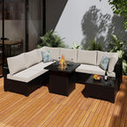 8 Pcs Patio Furniture Set with Fire Pit Table Wicker Outdoor Sectional Sofa - Image 8