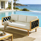 Merax Outdoor 3 Seater Daybed, Acacia Wood Patio Day Bed Couch Sofa - Image 3