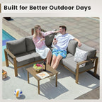 UDPATIO 6 Piece Patio Furniture Set, Faux Wood Metal Outdoor Sectional Sofa - Image 8