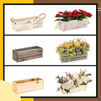Wooden Planter Box with Handle I Rustic Whitewash I Plastic Liner l Garden - Image 9