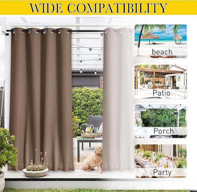 NICETOWN 2 Panels Weighted Blackout Curtains Patio Waterproof Outdoor Curtains - Image 7