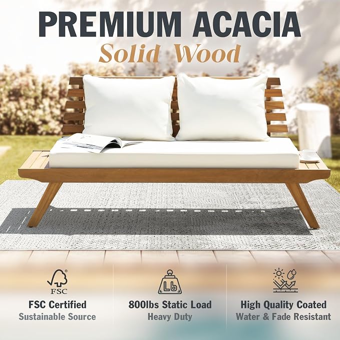 Idzo Lucille Updated 800lbs Capacity Acacia Patio Loveseat, FSC Certified 2 - Image 3