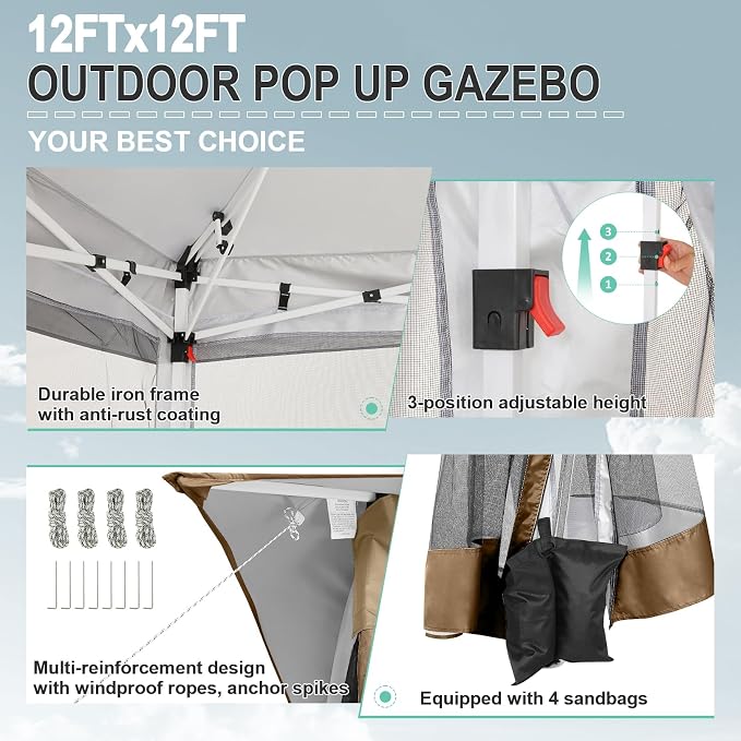 COBIZI 12x12 Pop up Gazebo on Clearance Canopy Tent, carpas para Patio - Image 2