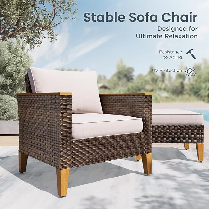 PHI VILLA 9-Piece Wicker Patio Furniture Set, Outdoor Half-Moon Curved - Image 4
