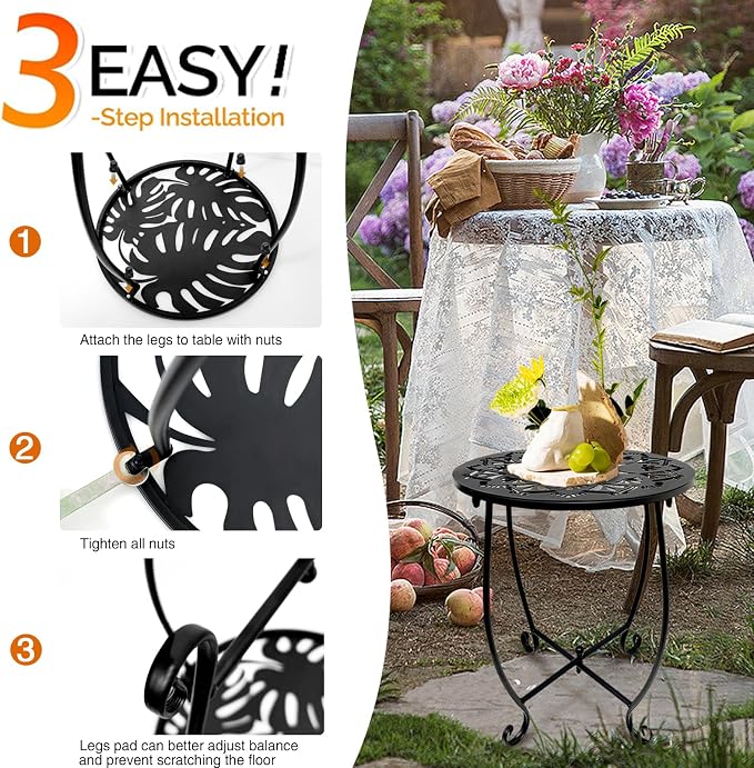 Fashion&cool Patio Side Tables, 14 Inch Weather Resistant Metal Outdoor Side - Image 8