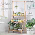 COPREE Bamboo 3-Tier Hanging Plant Stand Planter Shelves Flower Pot Organizer - Image 2