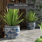Red Lantern 14" Landscape Blue & White Porcelain Fishbowl Planter or Cachepot - Image 2
