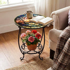 Outdoor Side Table Round Small Mosaic Patio Accent Indoor End Plant Coffee Tea - Image 2