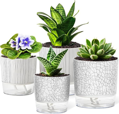 4 Pack Self Watering Pots for Indoor Plants, 4/5.5 Inch Lightweight Planters by Samhe