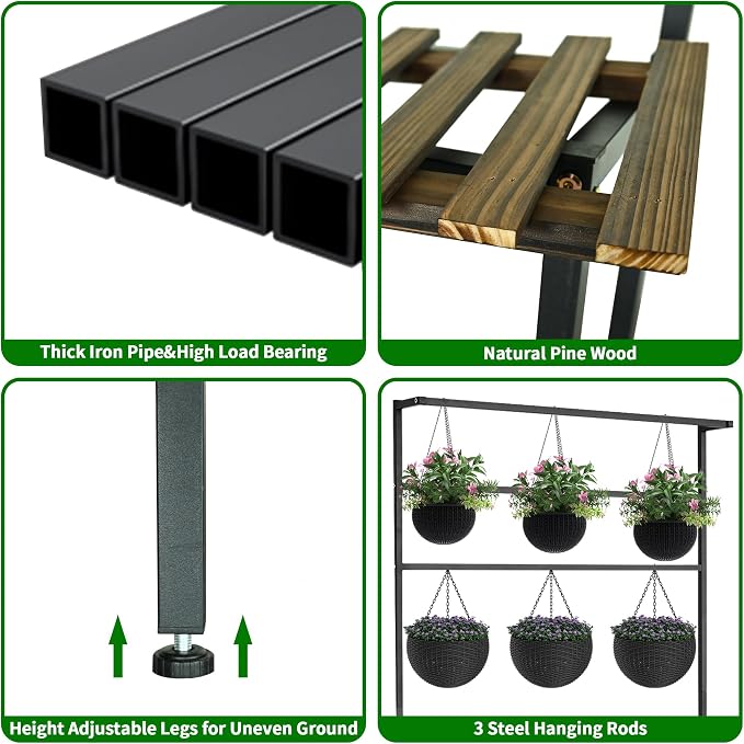 Large Plant Stand Indoor Outdoor, 3 Tier Heavy Duty Hanging Plant Stand - Image 3
