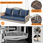 Upgraded Wicker Hanging Porch Swing Heavy Duty 900 LBS 3-Seat Outdoor Patio - Image 2