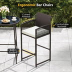 Tangkula 3 Piece Patio Bar Set, Outdoor Wicker Bar Height Glass Top Table & 2 - Image 7