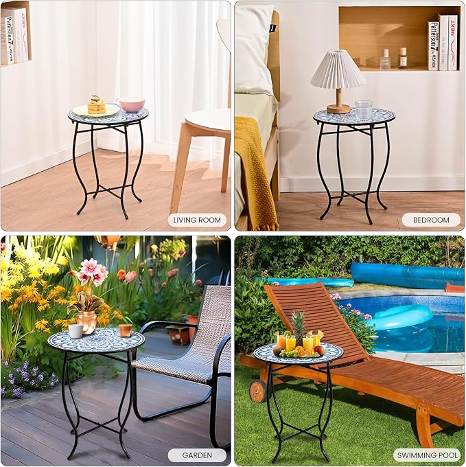 Round Side Table, Indoor Outdoor Small Side Table, Weather Resistant Black - Image 4