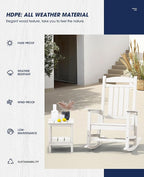 KINGYES HDPE Outdoor Rocking Chair, Widened Seat Patio Rocking Chair, Oversized - Image 6