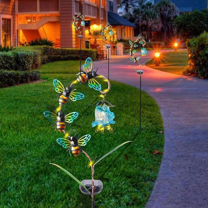 Bshine Solar Flower Outdoor Waterproof Bee Lights, Valentine's Day Garden - Image 5