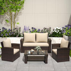 Solaste 4 Piece Patio Outdoor Furniture Sets, Patio Conversation Sofa Wicker by Solaste