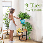 VECELO 3 Tier Plant Stand Indoor Outdoor, Tall Metal Wood Flower Shelf - Image 2