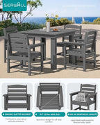 SERWALL Outdoor Dining Set for 4, HDPE Square Table and Chairs Set All Weather - Image 4
