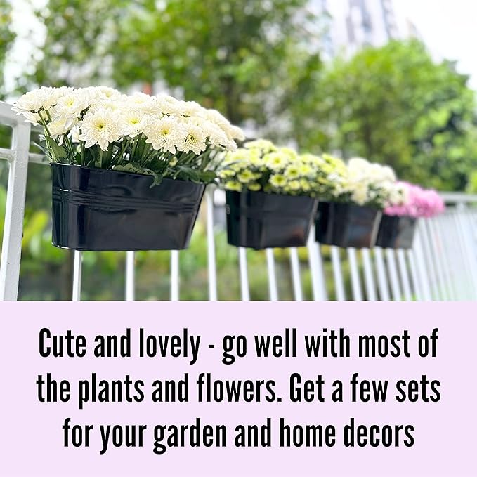 LaLaGreen Rail Planter Outdoor Plants Black Metal Iron Hanging Flower Pots Deck - Image 3