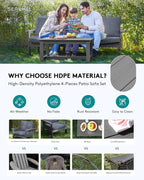 SERWALL HDPE Patio Sofa Set, 4-piece Outdoor Sectional Furniture Set, All - Image 3