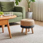 YMYNY Foot Stool Natural Seagrass Hand Weave, 12.6" Small Ottoman, Round - Image 5