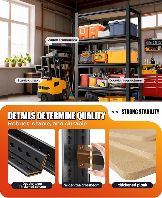 AOAORRG Set of 5 Garage Shelving Heavy Duty Storage Shelves, Metal Adjustable - Image 7