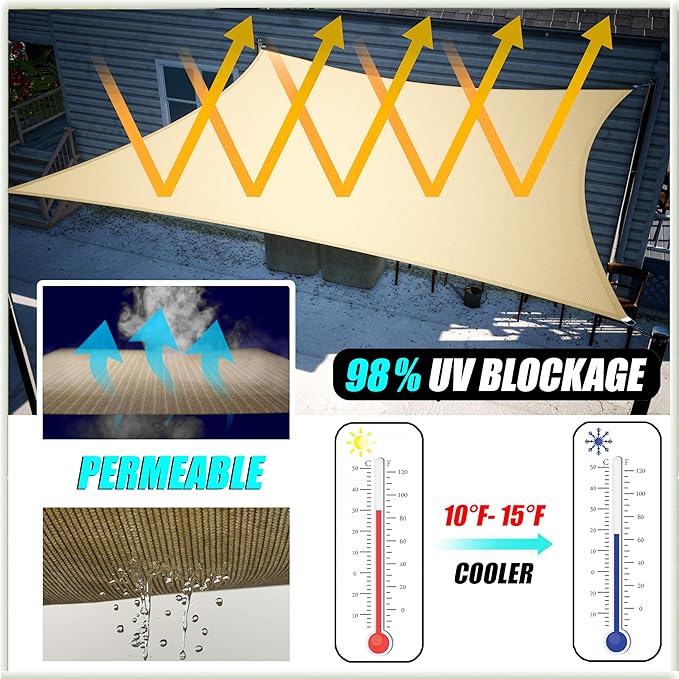 Amgo 18' x 18' x 18' Turquoise Triangle Sun Shade Sail UPF50+ Canopy Awning - Image 4