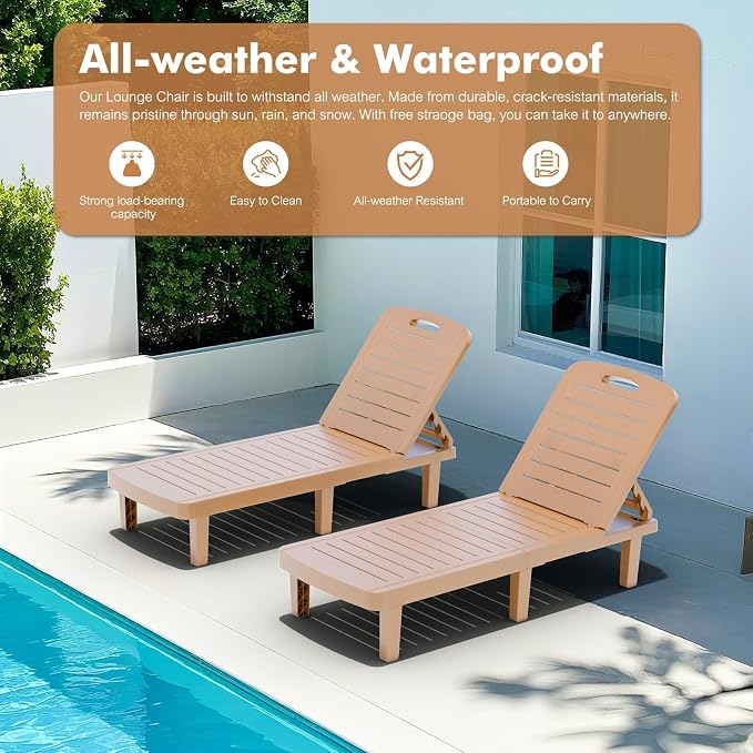 WACASA Outdoor Chaise Lounge Chairs Set of 4, Oversized Lounge Chairs - Image 9