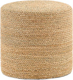 Handwoven Ottoman Pouf, Natural Seagrass Footstool, Round Braided Outdoor Seat by LGENHOOMHandwovenNaturalWaterHyacinthBasket