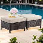 Joyside Patio Ottoman Set of 2, All Weather Outdoor Rattan Ottomans Patio by Joyside